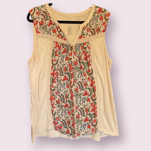 St. John's Bay Tops - St. John's Bay Cream Sleeveless Top w/ Floral Accents